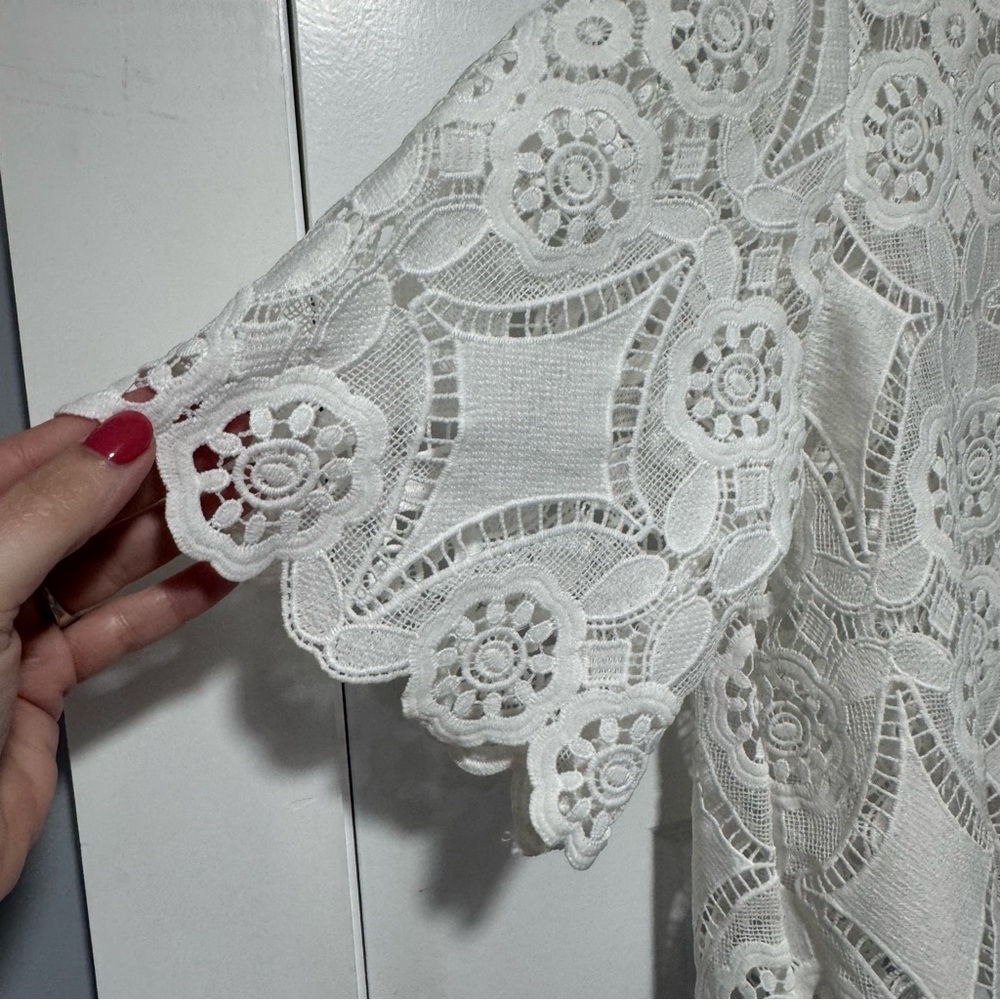 Umgee Cream Crochet Lace Short Sleeve Boho Blouse - Picture 3 of 9